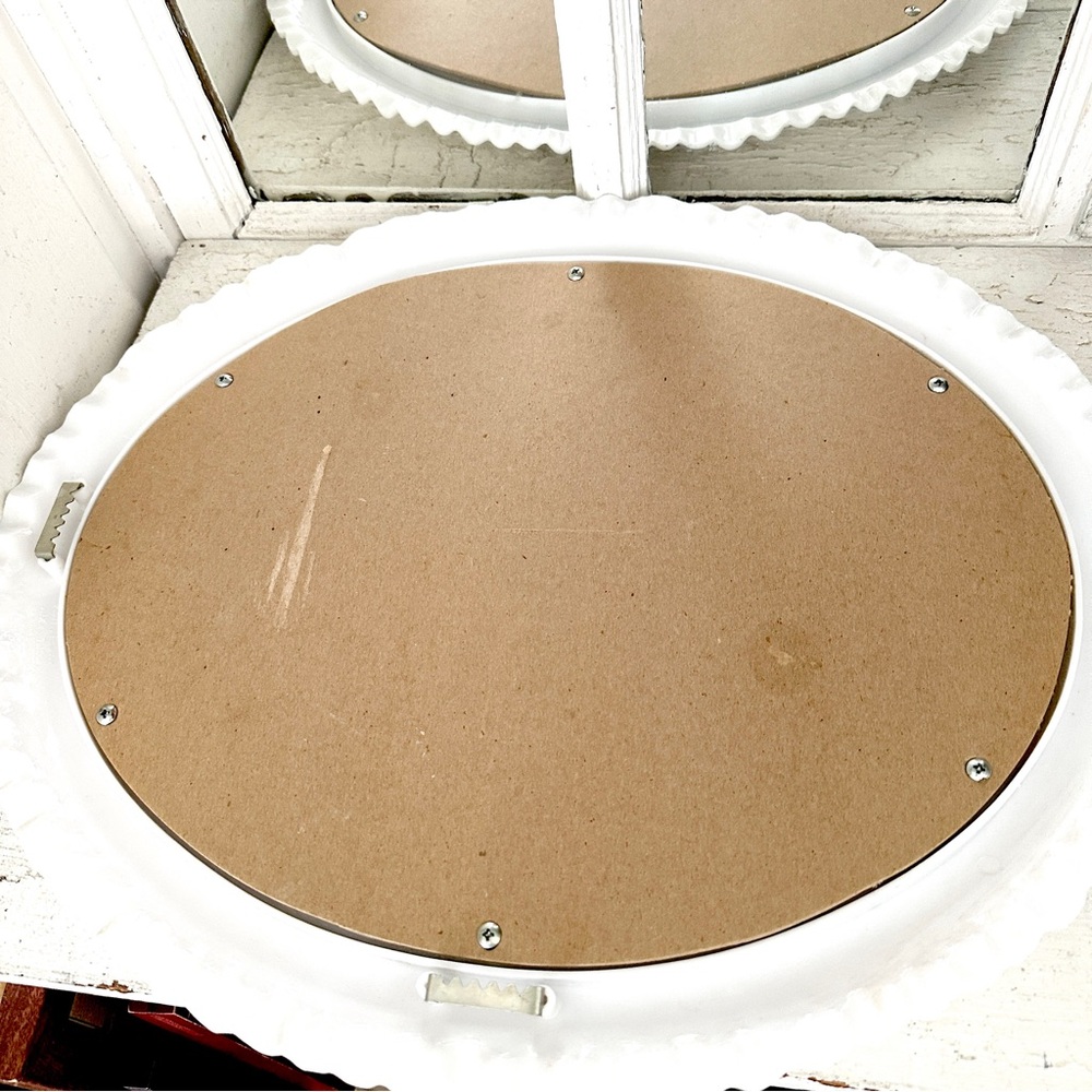 Vintage Wall Oval Mirror Milk Glass Look Hob Nails Plastic White Frame 17.5x15” - Picture 5 of 9